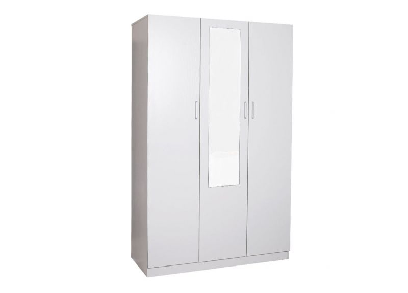 Free Standing 3 Door Wardrobe in Black/White with Mirrored Door and 4 Shelves - Sunbury